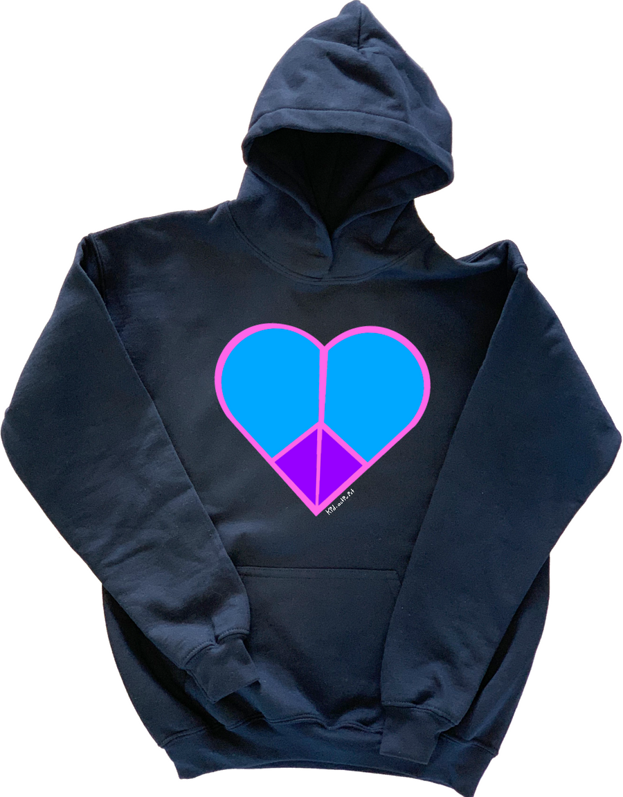 Peace Heart, Heavy-blend Youth Unisex Hoodie - Navy Hoodie, this kid.activist product gives back to your choice of non-profits!