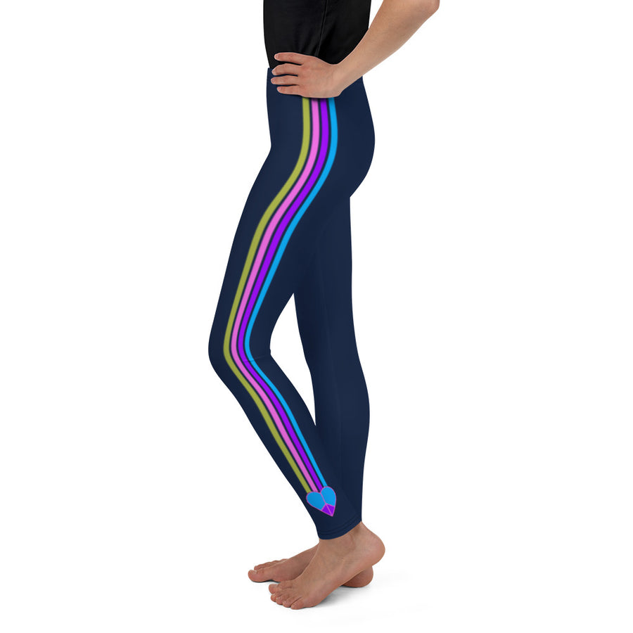 Peace Heart Striped, Premium Youth Leggings - Navy , this kid.activist product gives back to your choice of non-profits!